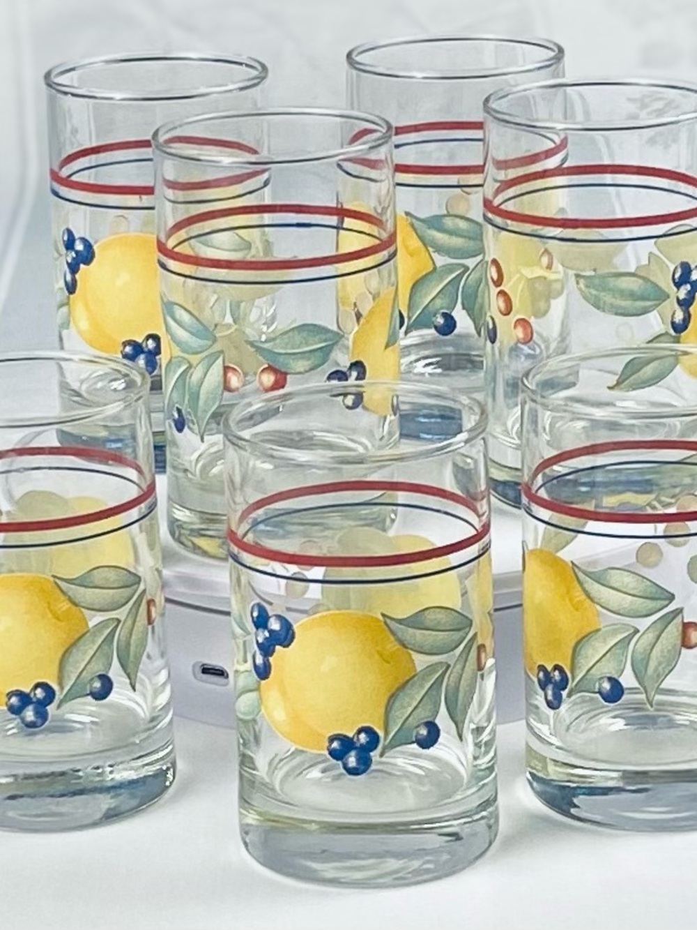 Vintage Corelle Abundance Juice Glasses - 4” Tall - Set Of 7 Fruits Design